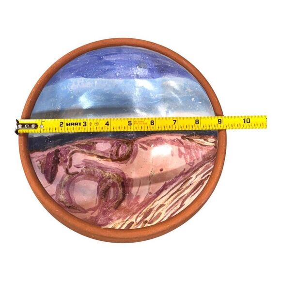 Studio Pottery Face Girl Handcrafted Terracotta Bowl Woman Portrait Signed 9" - Picture 6 of 6